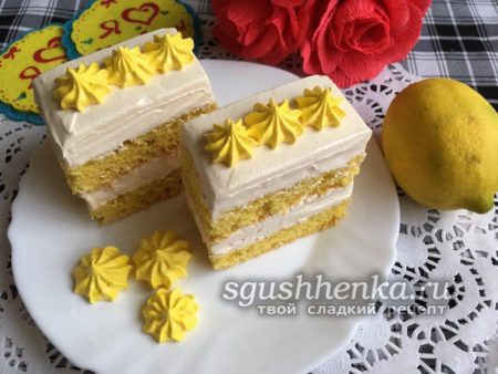 лимонное пирожное с белковым кремом